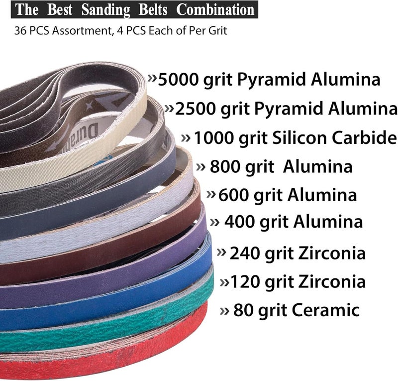 SHUTTLE GENIUS 36 Pack 1/2 x 18 Inch Sanding Belts, 4 pcs Each of 80/120/240/400/600/800/1000/2500/5000 Grit, 1/2x18 Replacement Sanding Belts for Air/Electirc Belt Sander,Woodworking Metal Polishing - Image 3